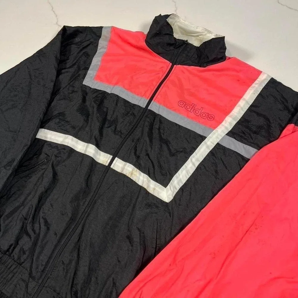 Adidas Windbreaker Mens Medium Vintage 90s Colorblock Pink Black Nylon Jacket